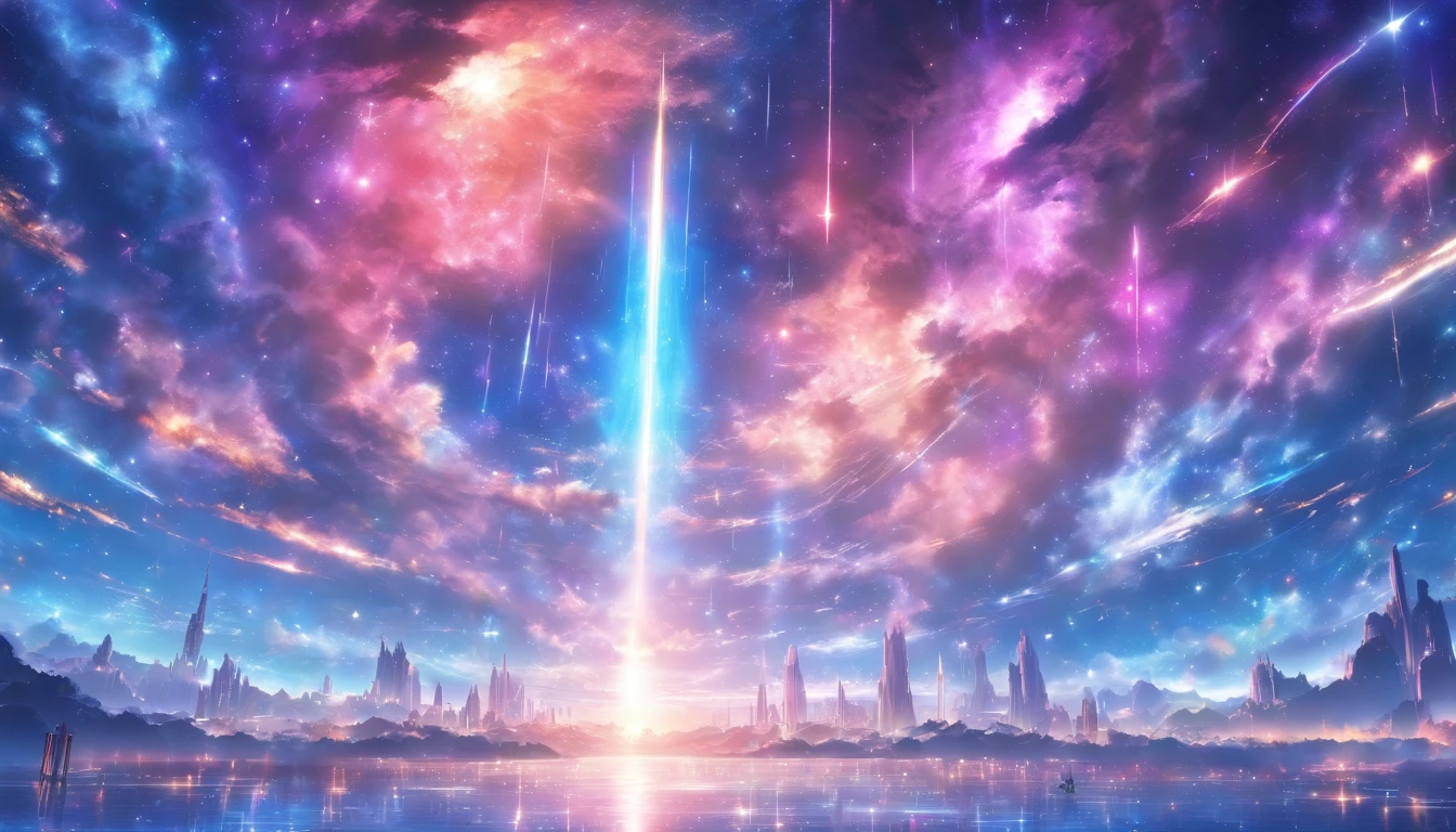 ((Masterpiece)),(Best quality)),Magnificent space image scene,Interstellar,Huge star gates,Spaceship,Shining starry sky,8K,super-fine,high qulity