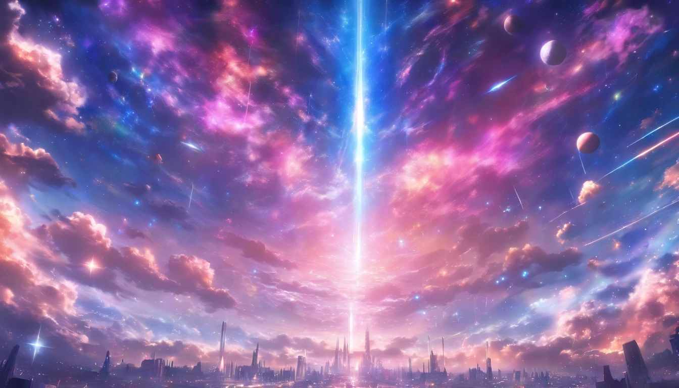 ((Masterpiece)),(Best quality)),Magnificent space image scene,Interstellar,Huge star gates,Spaceship,Shining starry sky,8K,super-fine,high qulity