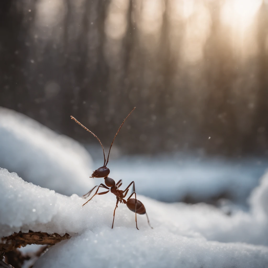 an ant in the frozen froest