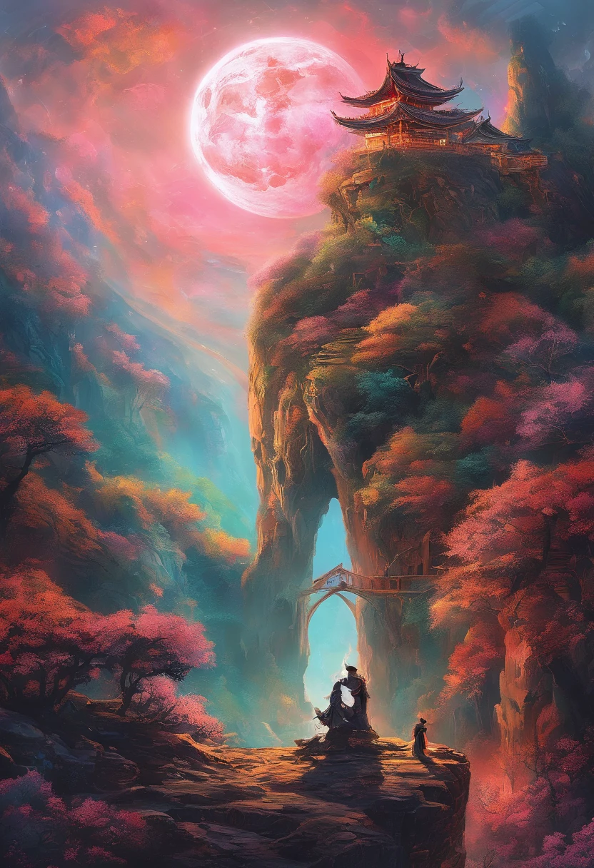 (Tang Feng),(A cliff illuminated by a huge moon),Ultra-long-range viewing angle,No Man,scenecy,the detail