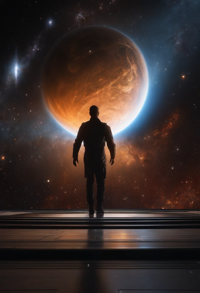 ((Masterpiece))，(Best quality))，Magnificent space image scene，heavenly body，Interstellar，Huge star gates，Spaceship，Shining starry sky，8K，super-fine，high qulity
