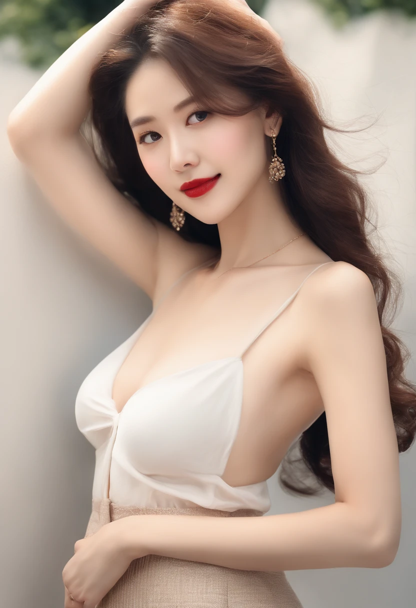 (sunny weather), ((There is only one woman in the center of the screen, leaning forward at a 90 degree angle.)), (The woman's body shows her side view, not the front view), (Looks directly at the woman’s face), (The woman has an orgasm), (white t-shirt is wet),(Huge breasts, very f size, hanging down on her chest as if),、Hide with one hand、Hand bra with one hand、Raise your hand with one hand to show your armpits、showing armpits、hyper realistic underarm、Underarms、navels、Detailed armpit wrinkles、Finely fine the pores of the armpits、Realistic underarm skin、Black armpit skin、Black armpits、Armpit posture、Sorrisos、Full-body armpits standing facing the audience、Both armpit marks、Hide with one hand、Stand up straight, facing straight ahead、showing armpits、, (Hight Resolution), (8K), (ighly in detail), (The best illustrations), (Armpit posture、Raise your hand with one hand to show your armpits、beautiful delicate eyes), (Top Quality), (extremely highly detailed), (masterpiece), (wall paper), (Detailed face、red lipsticks), (A Smile、((40 years,red lipsticks,femele,Realistic armpit markings))、Brown hair,high-ponytail Hairstyle, showing armpits、In small white panties、Show me your belly button)), Japanese people,(Slim Body、tiny)
