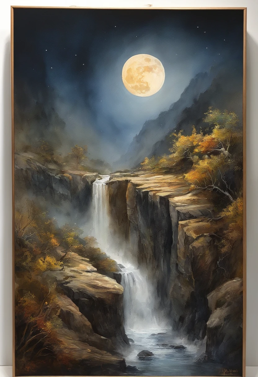 (Tang Feng),(A cliff illuminated by a huge moon),Ultra-long-range viewing angle,No Man,scenecy,the detail