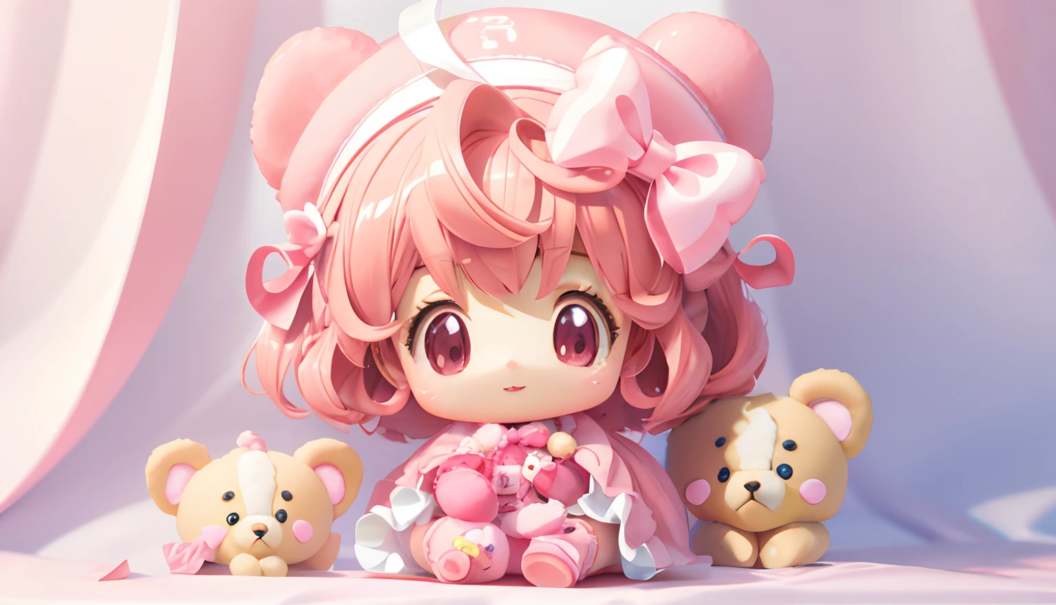 Anime characters with two teddy bears and pink dress, lovely digital painting, Cute detailed digital art, adorable digital art, cute 3 d render, Soft anime illustration, lovely art style, cute character, Cute! C4D, Stylized anime, render of a cute 3d anime girl, Kawaii realistic portrait, cute artwork, Cute anime
