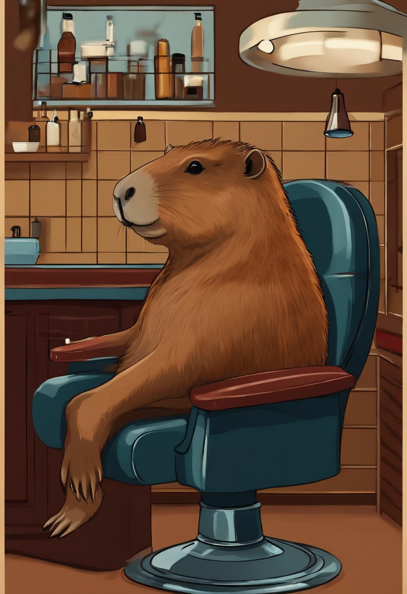 ((Man semi-capybara barber in his salon:1.2),Waiting for your customers)