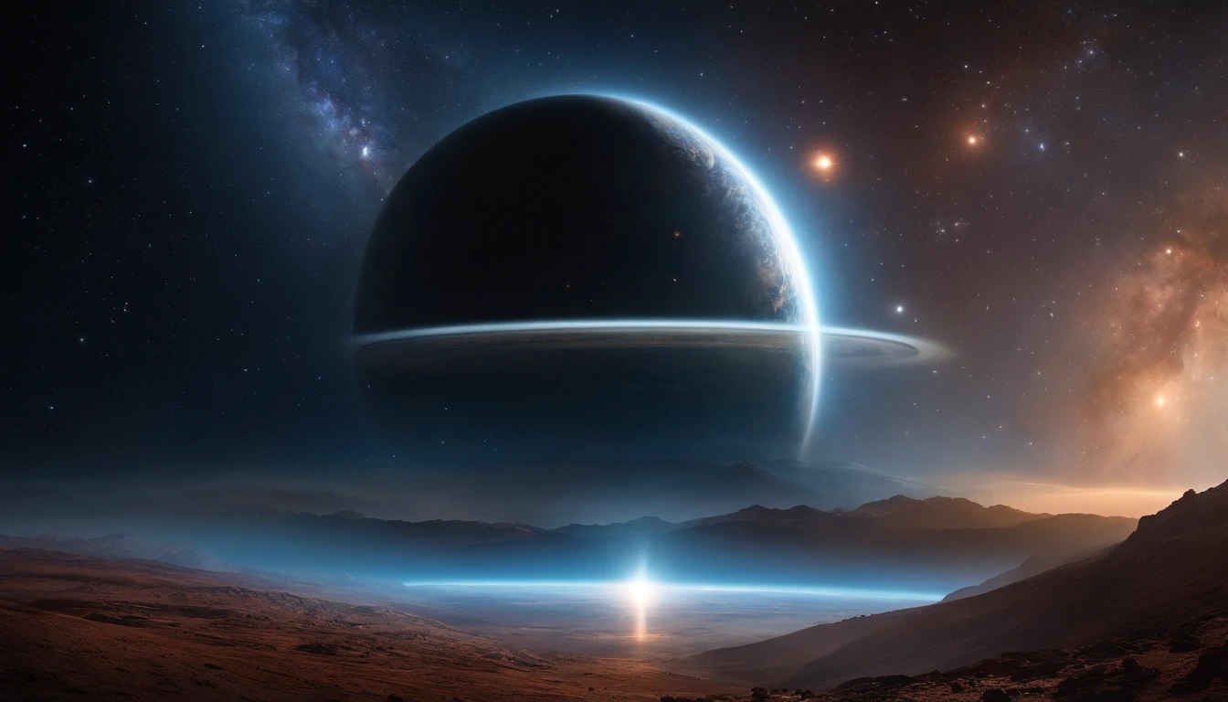 ((Masterpiece))，(Best quality))，Magnificent space image scene，heavenly body，Interstellar，Huge star gates，Spaceship，Shining starry sky，8K，super-fine，high qulity