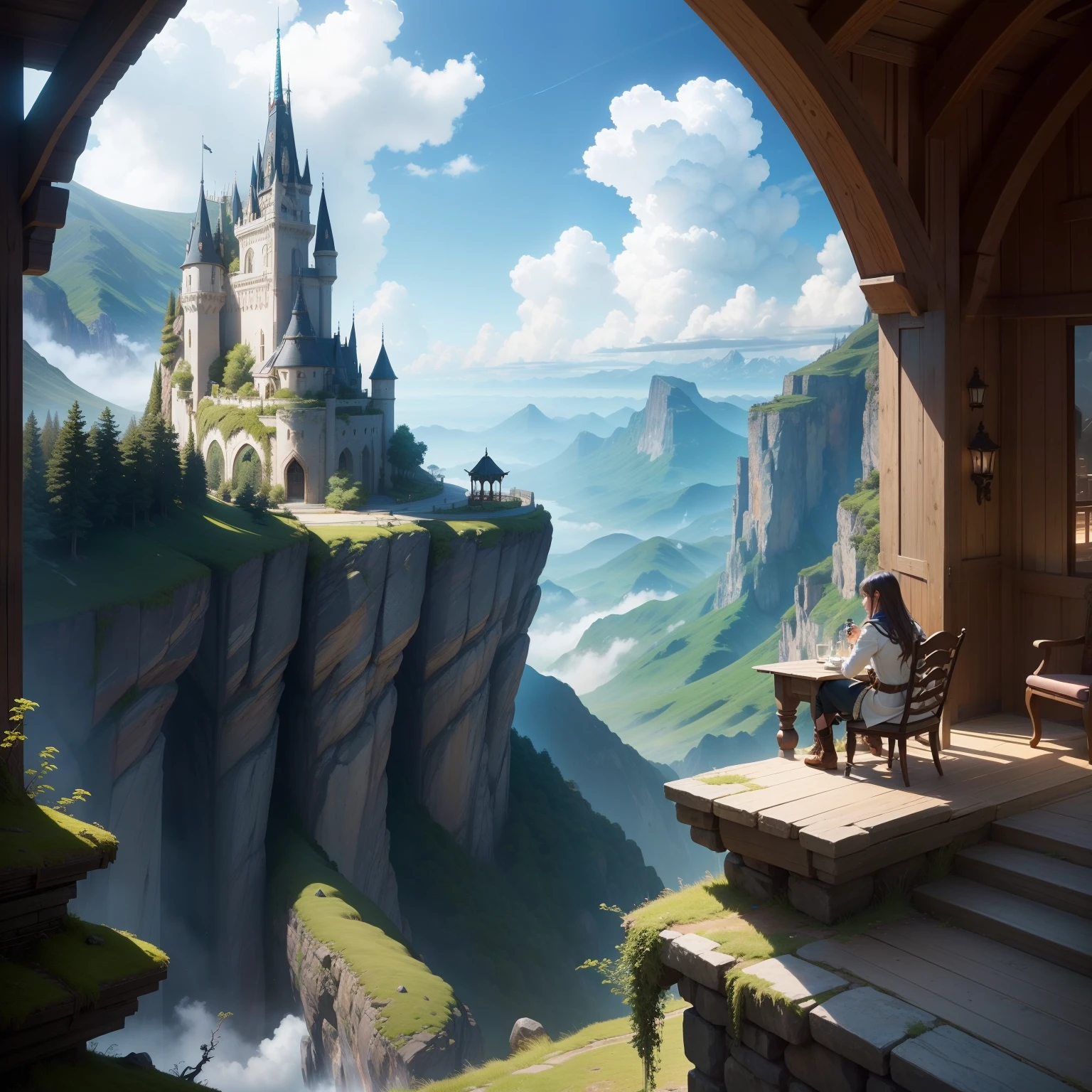 in isekai、Otherworldly、great outdoors、Great view、𝓡𝓸𝓶𝓪𝓷𝓽𝓲𝓬、Fantasy world、Dynamic、SFart by、top-quality、masterpiece、超A high resolution、Fantastical、mystical、