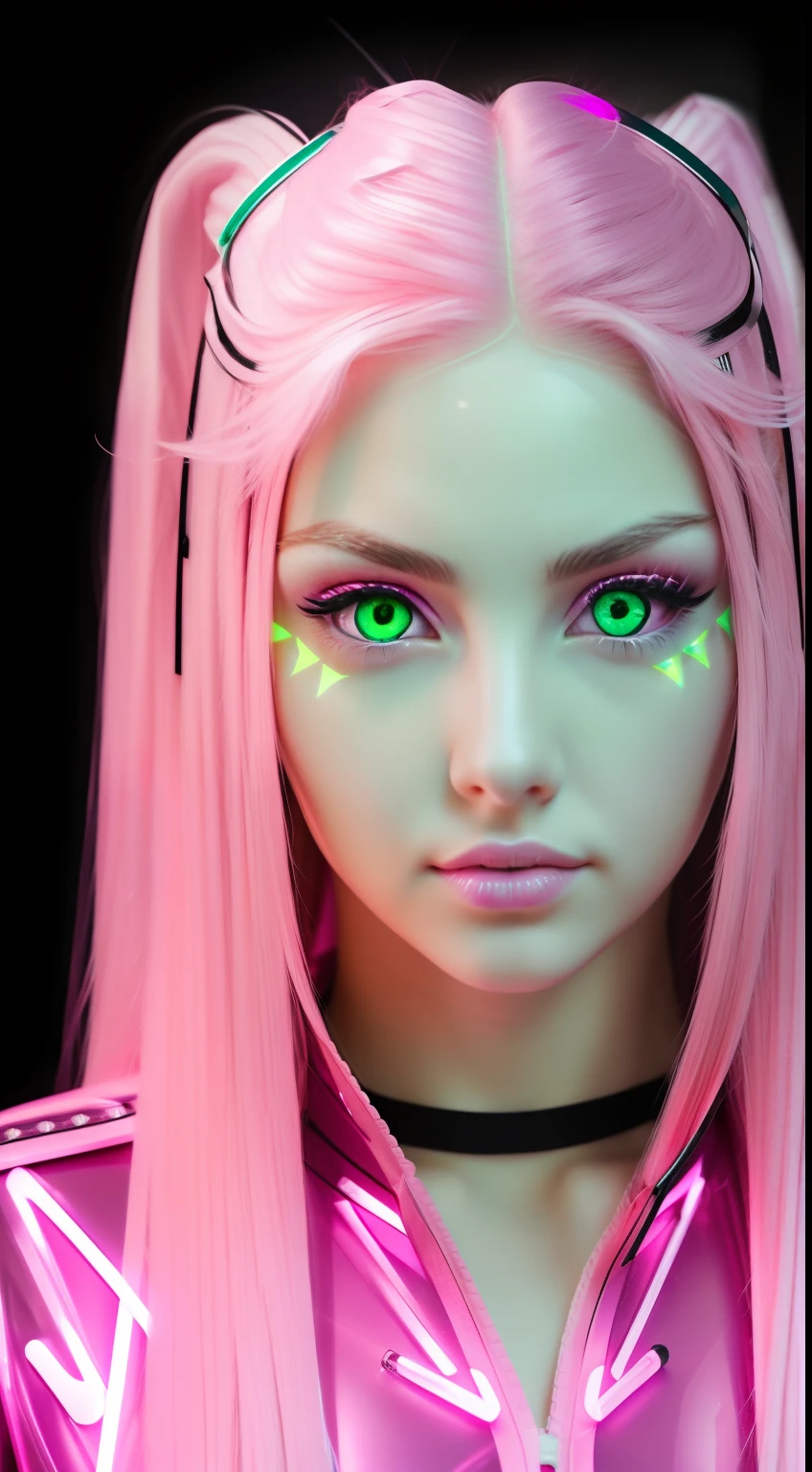 ((Masterpiece))) full bodyesbian, Full body shot (One girl) ((Pink hair, Long hair, Straight hair, Both sides up))), ((Green eyes))), eye shadows, eyes liner, glowing light eyes, Ultra-detailed eye, complex eyes, Beautiful eyes, Detailed eyes, (((Star-shaped pupils, Glowing pink pupils))) 18 years old girls. (Wear a transparent jacket made of PVC material)) Huge cool weapon machine in hand, Huge cool weapon machine, Machinary, mechanism, Machine, open stance, coacervation
