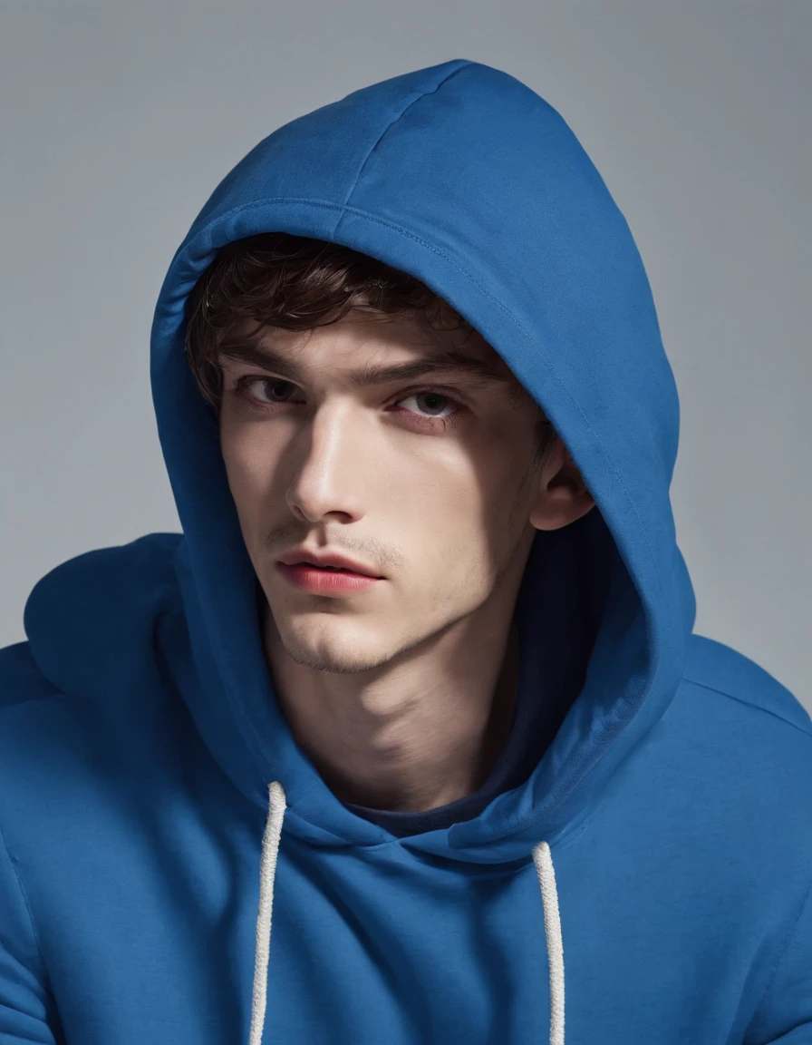 Man in blue hoodie　Kind face　catss