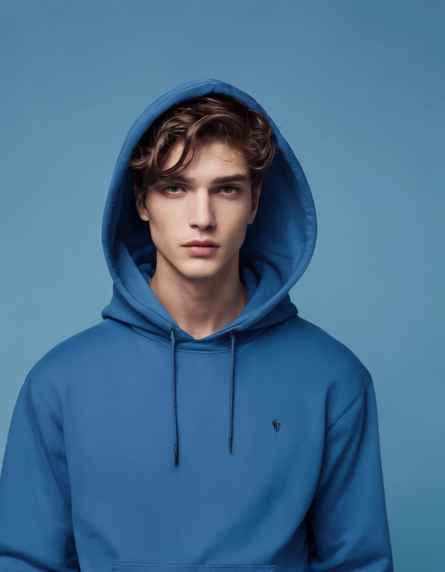 Man in blue hoodie Kind face catss