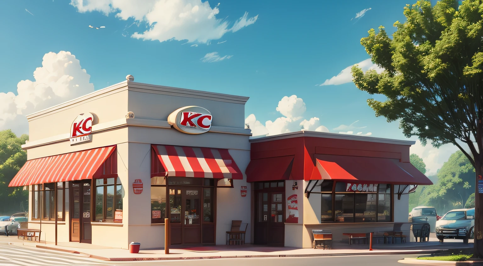 kfc，Fast food restaurant，in style of ghibli