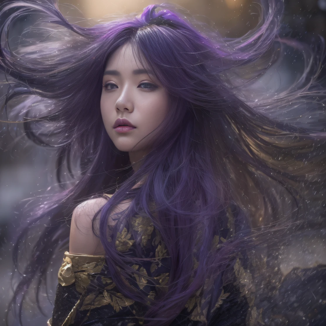 Agate glass texture 32K（tmasterpiece，k hd，hyper HD，32K）Long flowing bright purple hair，Autumn Pond，zydink， a color， Asian people （Kizi）， （Red scarf）， Combat posture， looking at the ground， long whitr hair， Floating bright purple， Fire cloud pattern gold tiara， Chinese long-sleeved gold silk garment， （abstract ink splash：1.2）， white backgrounid，Lotus protector（realisticlying：1.4），Bright purple hair，Smoke on the road，The background is pure， A high resolution， the detail， RAW photogr， Sharp Re， Nikon D850 Film Stock Photo by Jefferies Lee 4 Kodak Portra 400 Camera F1.6 shots, Rich colors, ultra-realistic vivid textures, Dramatic lighting, Unreal Engine Art Station Trend, cinestir 800，Long flowing bright purple hair