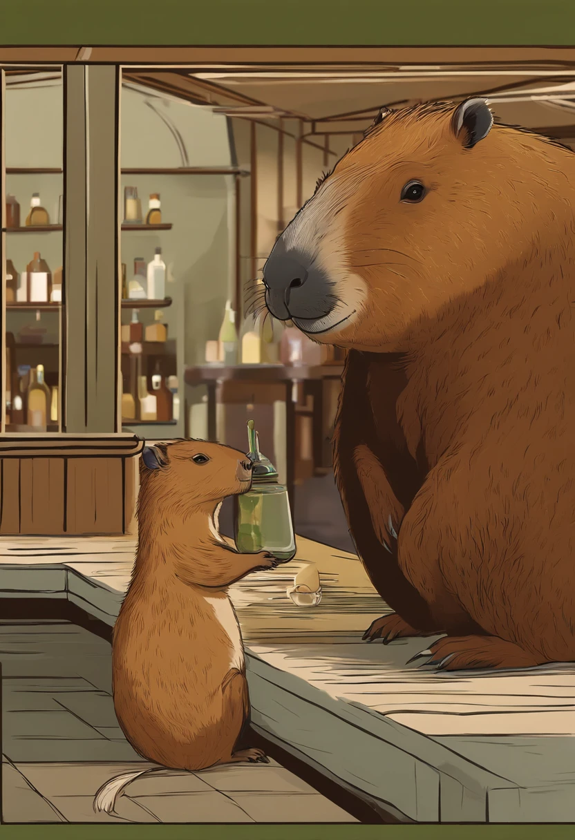 Capybaras sitting in the bar,Is drinking capybaras,Premium bar,Capybaras drinking cocktails,Perfect capybara limbs
