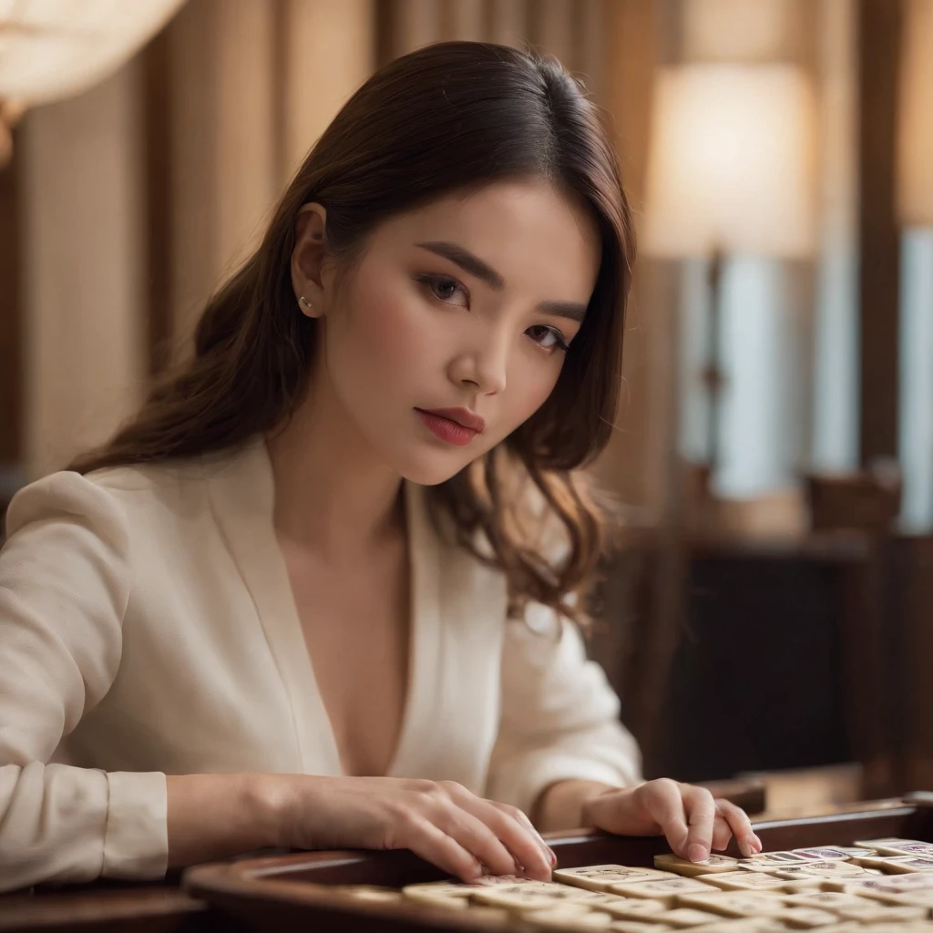 Sexy beauty playing mahjong