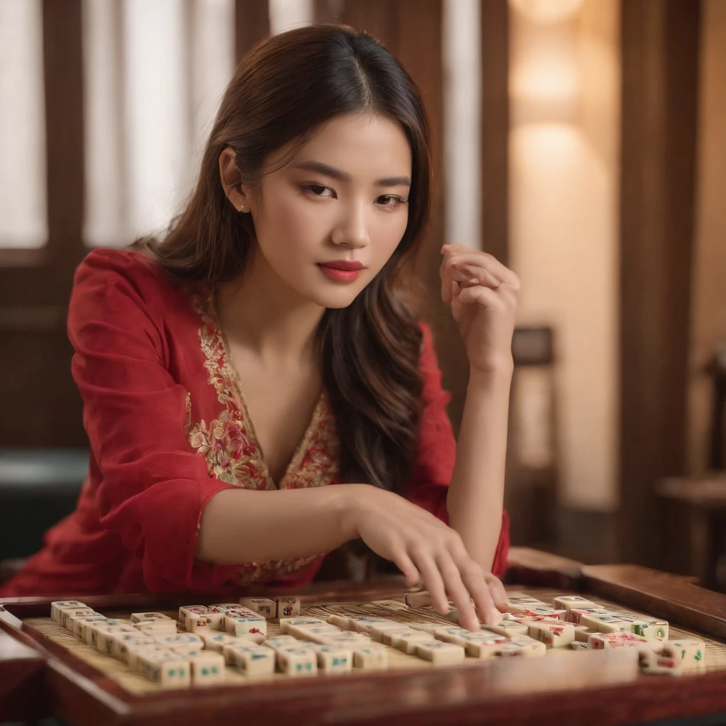Sexy beauty playing mahjong
