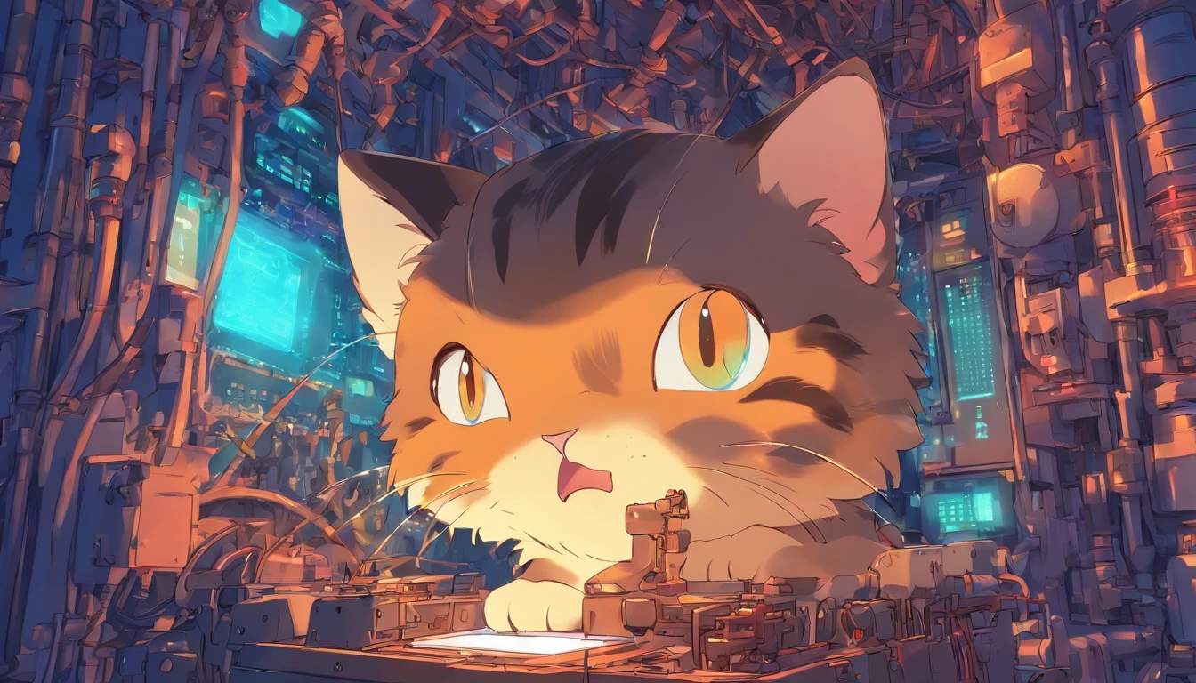 A cat inside a precision instrument, ultra quality, detailed background, --niji 5 --style cute