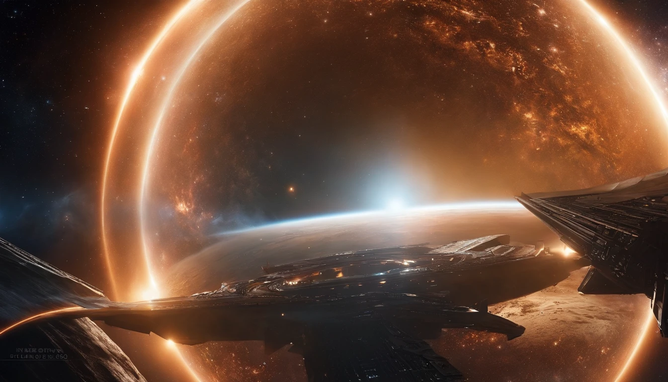 ((Masterpiece)),(Best quality)),Magnificent space image scene,heavenly body,Interstellar,Huge star gates,Spaceship,Shining starry sky,8K,super-fine,high qulity