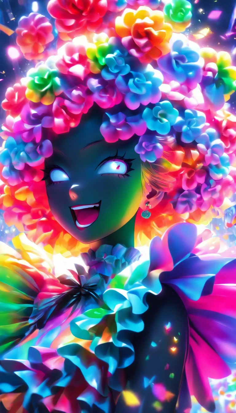 Masterpiece, Best quality,1girll,GothGal,Frilled dress 8K,A high resolution, ( flower_Styler:1.2)(rainbow-candy:1.2)
