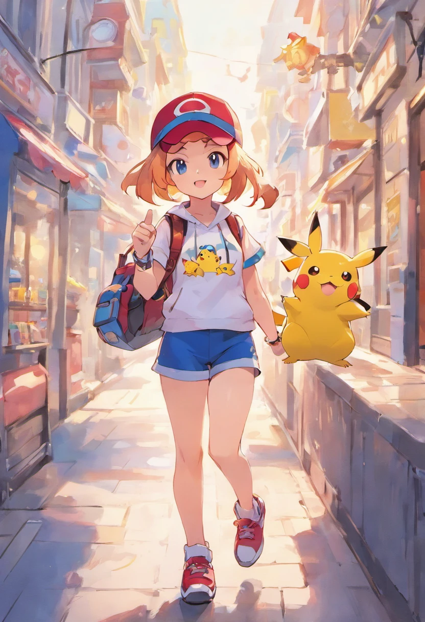 masterpiece,best Quality,1girl,cap,trainer,street