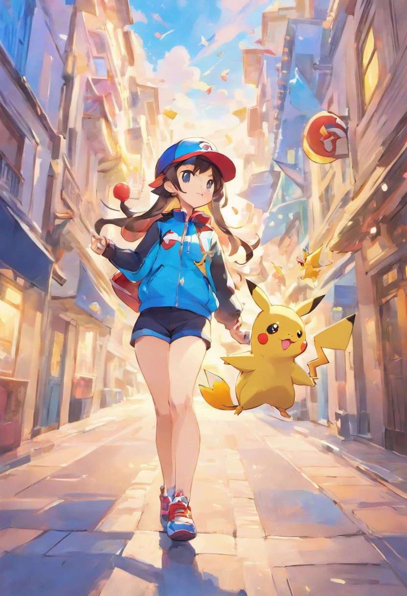 masterpiece,best Quality,1girl,cap,trainer,street