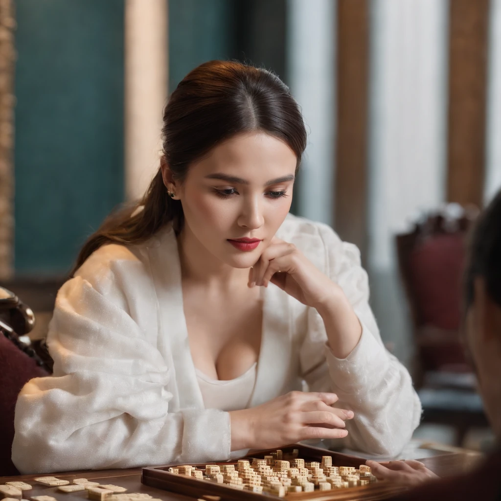 Sweet big-breasted beauty playing mahjong
