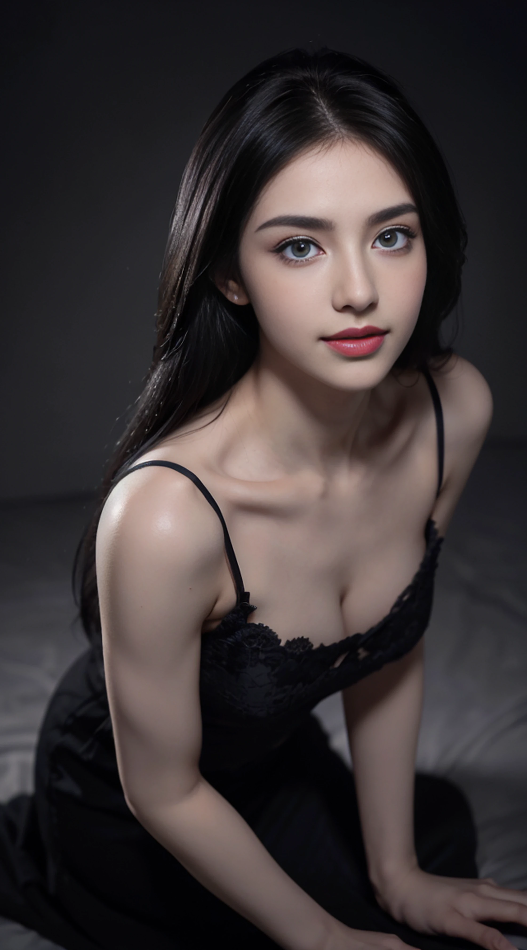 8K, Top Quality, Intricate Details, Ultra Detail, Ultra High Resolution, Masterpiece, random angle, Slender, Smile, (Makeup: 0.4), (Fluffy Blue Eyes: 1.21), blue Eyes, looking at viewer, ((full body)), 1girl, solo, 1 girl, (( full body)), close up shot, , ((tall)), (((fit body))), (((slim face))), sharp face, sharp eyes, (((black hair, long hair, )) (detailed face), sharp face, small lips,
(( kurti)), detailed face, detailed breast, , large breast, detail ass, , Beautiful girl with accentuated slender abs: 1.4, Six Pack Abs: 1.4, Bust Botox, Big, Perfect Body, detail leg, (( moonlight)), top of mountain