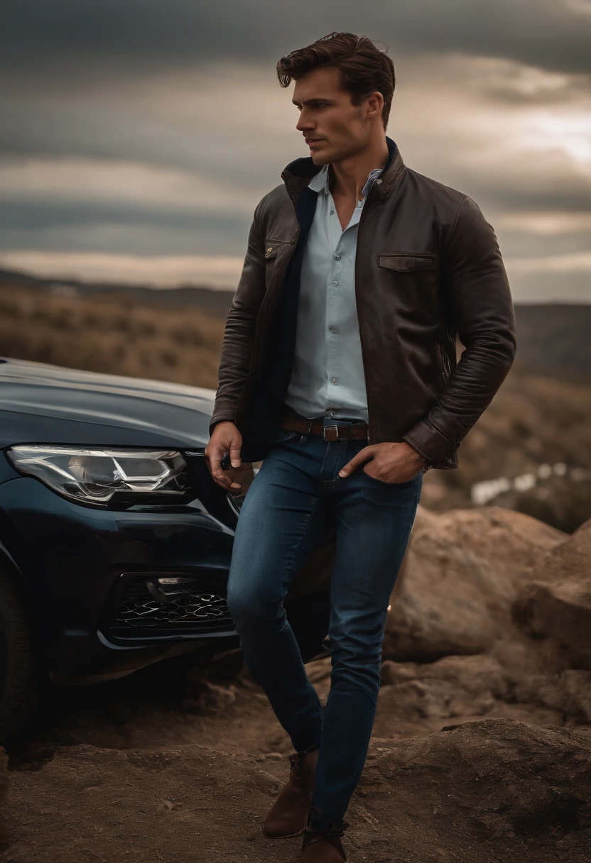 Alex Volkov is a striking European man in his late twenties, exuding an air of both ruggedness and sophistication. His strong jawline is accented by a hint of scruff, giving him a touch of casual masculinity. His steel-blue eyes, framed by well-defined eyebrows, hold a mixture of depth and mystery, hinting at a complex inner world. Alex's hair is a tousled chestnut brown, falling just above his brows in an effortlessly stylish manner.
Standing at around 6 feet tall, Alex possesses a lean and athletic build that suggests a blend of strength and agility. His posture is confident, a testament to his self-assured nature. His sun-kissed skin carries a healthy glow, a result of spending time outdoors, whether it's exploring the rugged countryside or engaging in physical activities.
Dressing in a way that combines classic and contemporary elements, Alex's style reflects his cosmopolitan sensibilities. He's often seen wearing well-fitted jeans, paired with tailored button-down shirts or soft, comfortable sweaters. On more formal occasions, he effortlessly dons sleek suits that emphasize his refined taste. There's a hint of adventure in his attire as well, such as a leather jacket that suggests he's not afraid to embrace life's uncertainties.