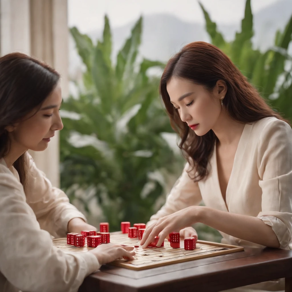 Beautiful women with good figures play mahjong