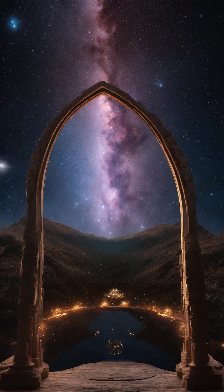 ((Masterpiece))，(Best quality))，Magnificent space image scene，heavenly body，Interstellar，Huge star gates，Spaceship，Shining starry sky，8K，super-fine，high qulity