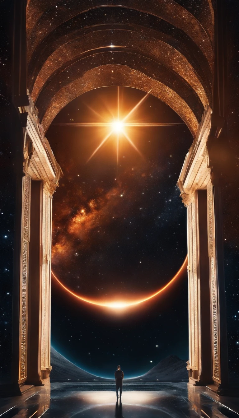 ((Masterpiece)),(Best quality)),Magnificent space image scene,heavenly body,Interstellar,Huge star gates,Spaceship,Shining starry sky,8K,super-fine,high qulity