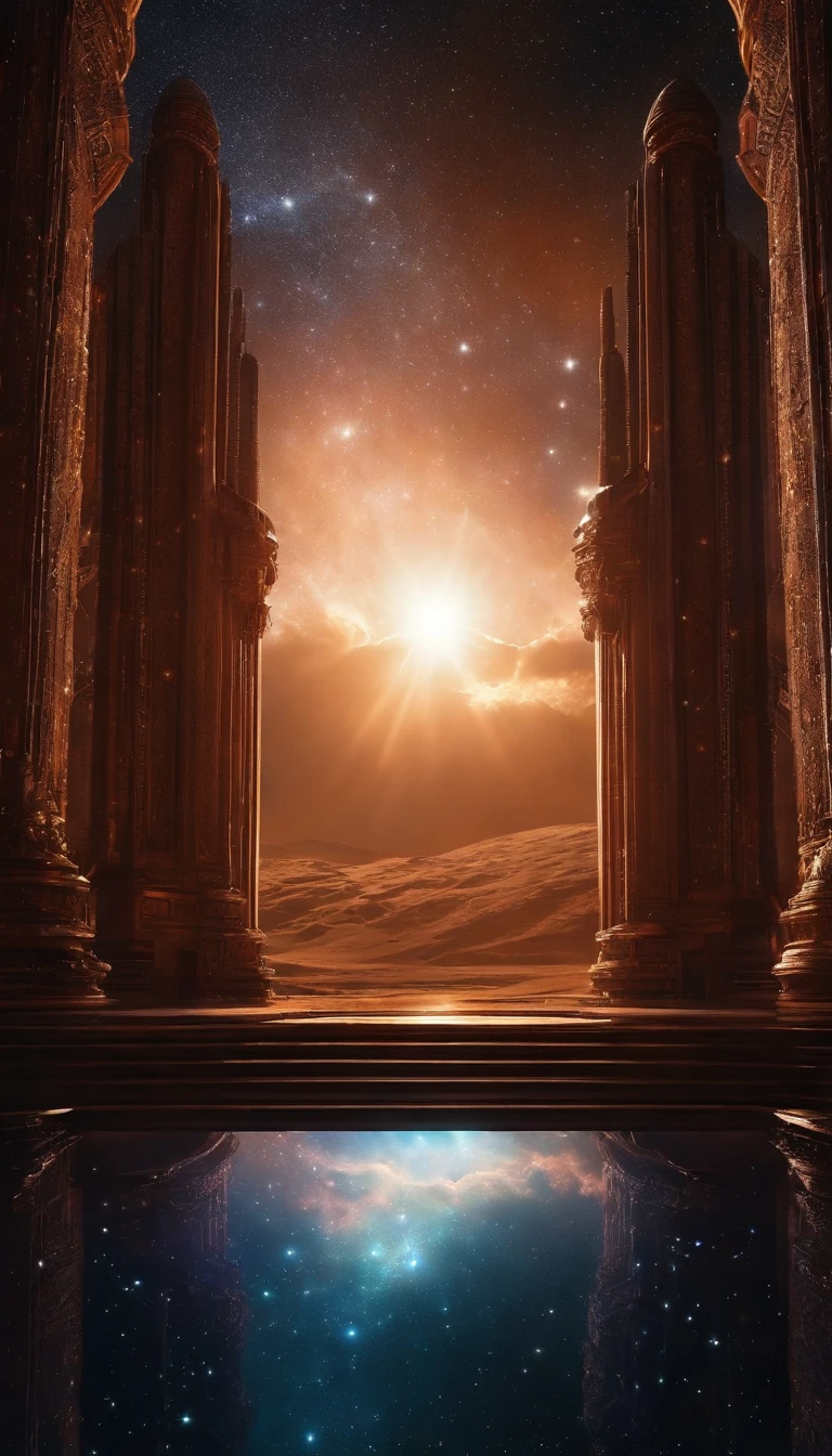 ((Masterpiece)),(Best quality)),Magnificent space image scene,heavenly body,Interstellar,Huge star gates,Spaceship,Shining starry sky,8K,super-fine,high qulity