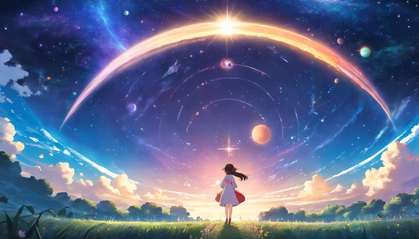 ((Masterpiece)),(Best quality)),Magnificent space image scene,heavenly body,Interstellar,Huge star gates,Spaceship,Shining starry sky,8K,super-fine,high qulity