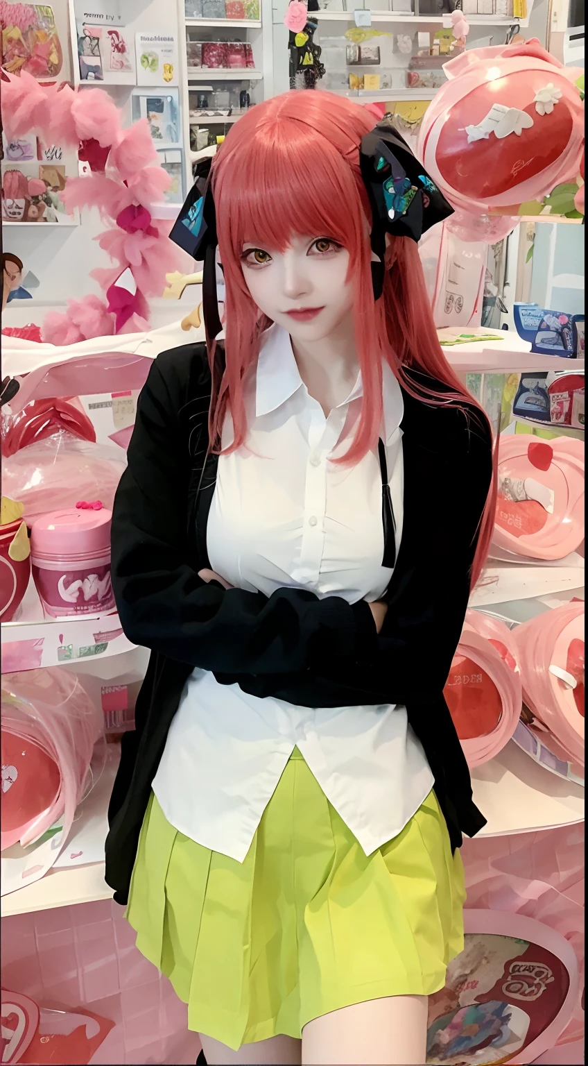 Arapei in costume stands in the shop, Anime girl cosplay, Magical school student uniform, Anime cosplay, as an anime character, Anime girl in real life, anime girl in a maid costume, cosplay of a catboy! maid! dress, rena nounen style 3/4, 1 7 - year - old anime goth girl
