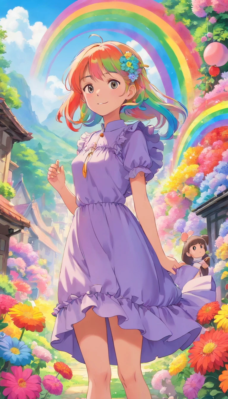 Masterpiece, Best quality,1girll,GothGal,Frilled dress 8K,A high resolution, ( flower_Styler:1.2),(rainbow-candy:1.2)