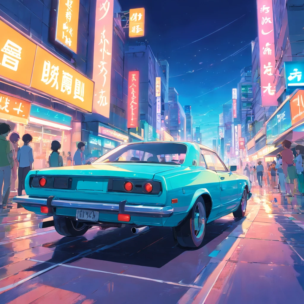 tmasterpiece, beste-Qualit, filmstill, Inverted car, Neon color