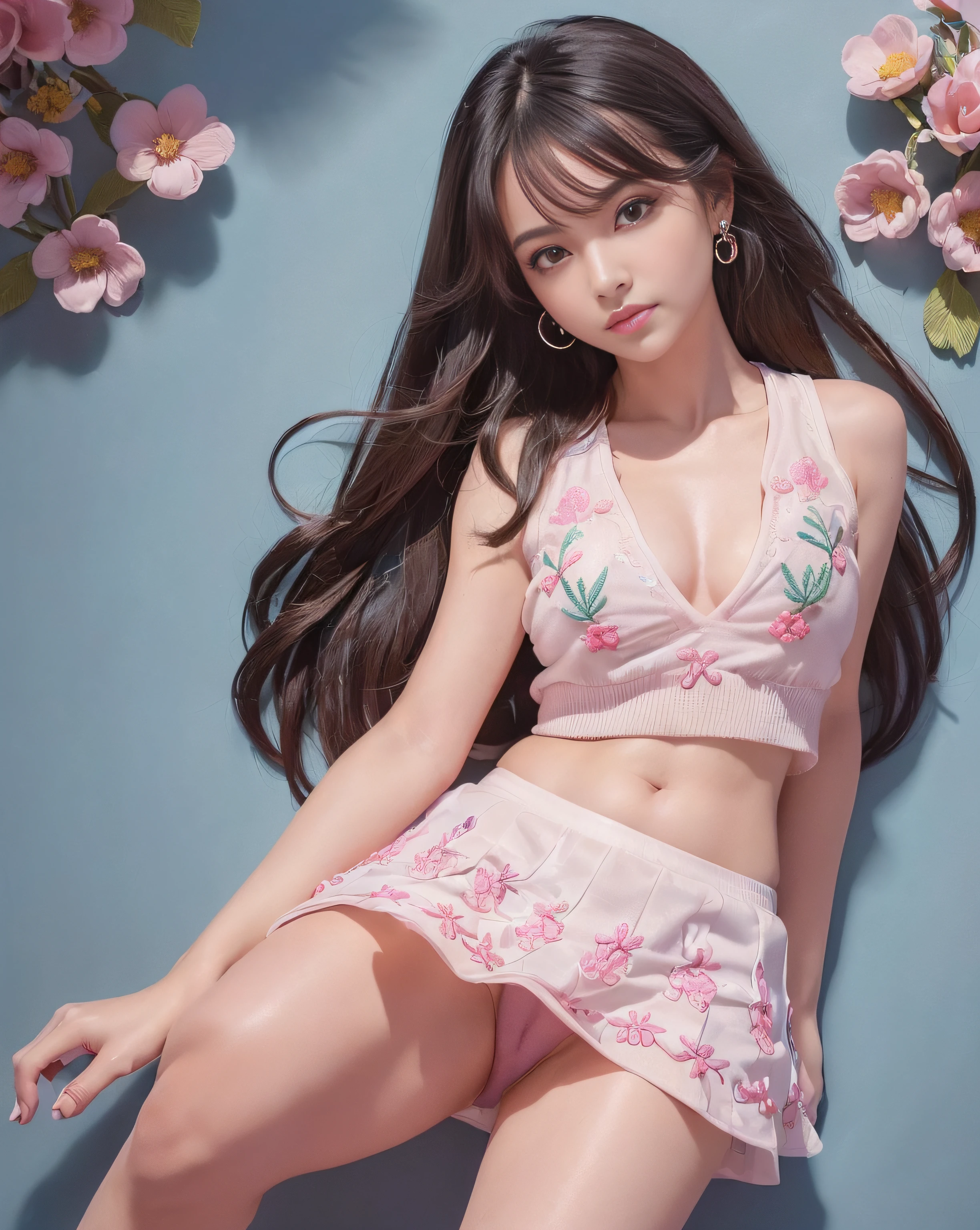 nsfw:2.0, (masterpiece, best quality, high resolution, realistic, hyper detailed, super fine illustration), one Japanese woman, 20yo, (very small hands:1.5, very thin fingers:1.5, very small feet:1.5, very thin toes:1.5), (perfect anatomy, perfect hands:1.5, perfect legs, perfect fingers:1.5, perfect feet:1.5), photo from head and belly:1.5, facing straight at viewer, front view, low position, low angle shot, face shot ),
The sun about to set over the sea at dusk:1.2 ,Her golden hair in the wind:1.8,
(The background is the seaside park with a view of the ocean:1.5), 

(large breasts:1.8, perfect breasts:1.5, perfect nipples:1.8, beautiful nipples:1.5, perfect areola:1.5, circular areola with a diameter of 4 cm, pale pink nipples:1.5),
(perfect face, hyper detailed face, perfect eyes, perfect tear bag, perfect nose, small nose:0.3, perfect eyelashes, hyper detailed eyelashes, perfect lips:1.8, hyper detailed lips:1.5),
(perfect hair:1.8, hyper detailed hair:1.8),
(shining eyes:1.5, shining lips:1.5, shiny hair:1.5), (perfect labia majora, shining labia majora,  perfect anus, shining anus),
(fair skin, hyper detailed skin), 
 perfect very hairy pubic hair like a mane:2.0, long and curly pubic hair:2.0, hyper detailed pubic hair:2.0, perfect very hairy armpits hair:2.0, 15cm armpits hair:1.8, hyper detailed armpits hair:2.0,

(looking at viewer:1.8, open mouth, smile sweetly:1.0), 


(Wearing the extremely deep V-neck tank top, the tank top with extremely cute design from a famous designer:1.8, the Tank top with a beautiful material pattern and a cute print:1.5),
(Wearing the mini skirt with an extremely cute design from a famous designer:1.8, the Mini skirt with a little cute embroidery by a famous designer:1.8),

(Wear small jewelry earrings, wear beautiful bracelets, wear beautiful anklets, wear beautiful high heels),
wavy short hair, perfect very hairy pubic hair:1.8,
(detailed backgrounds:1.5), 

 The public Park overlooking the