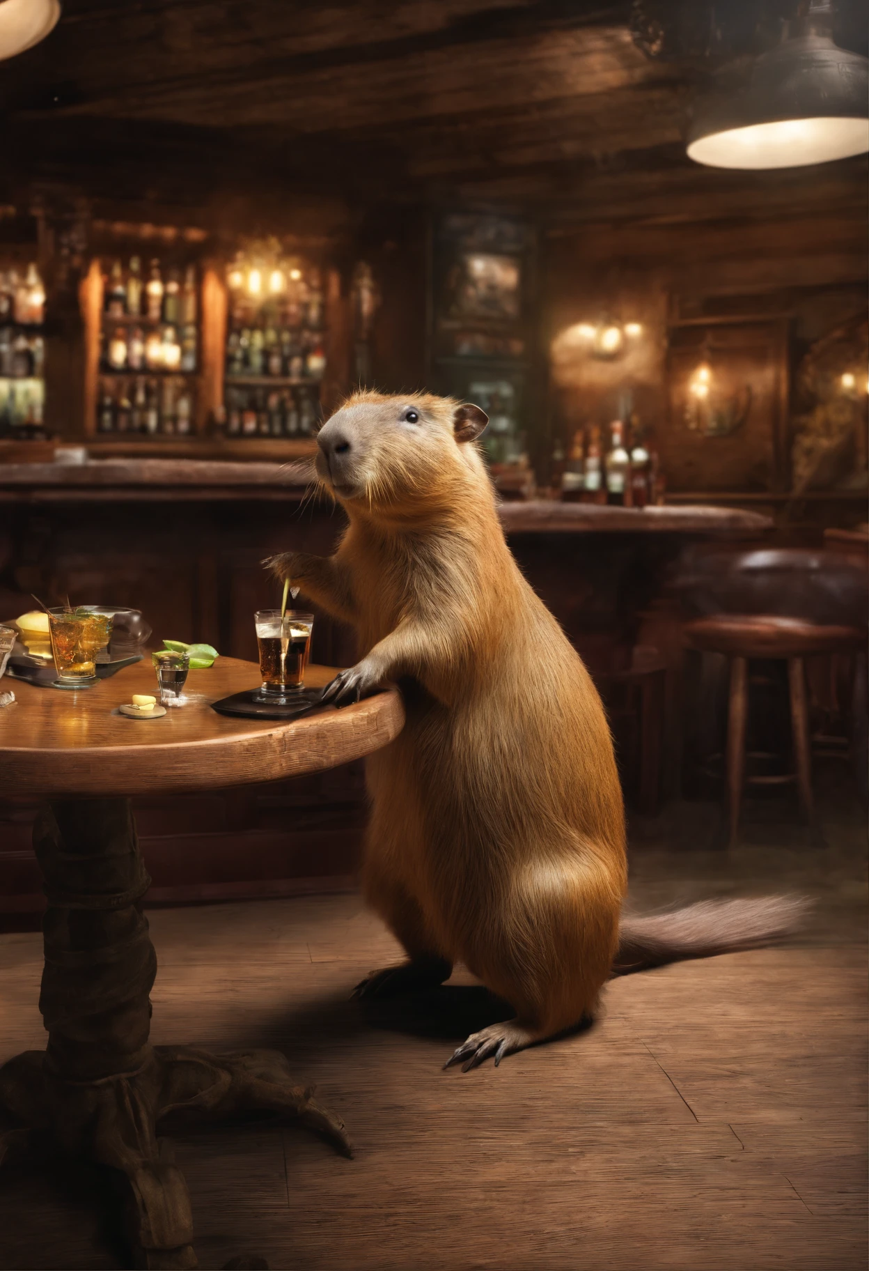 Capybara sitting in the bar,Premium bar,Capybaras drinking cocktails,Perfect capybara limbs