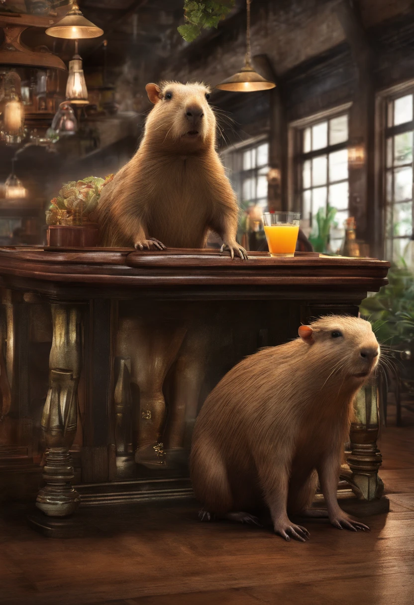 Capybara sitting in the bar,Premium bar,Capybaras drinking cocktails,Perfect capybara limbs