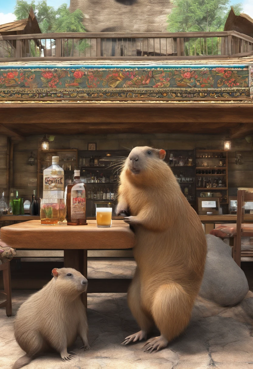 Capybara sitting in the bar,Premium bar,Capybaras drinking cocktails,Perfect capybara limbs