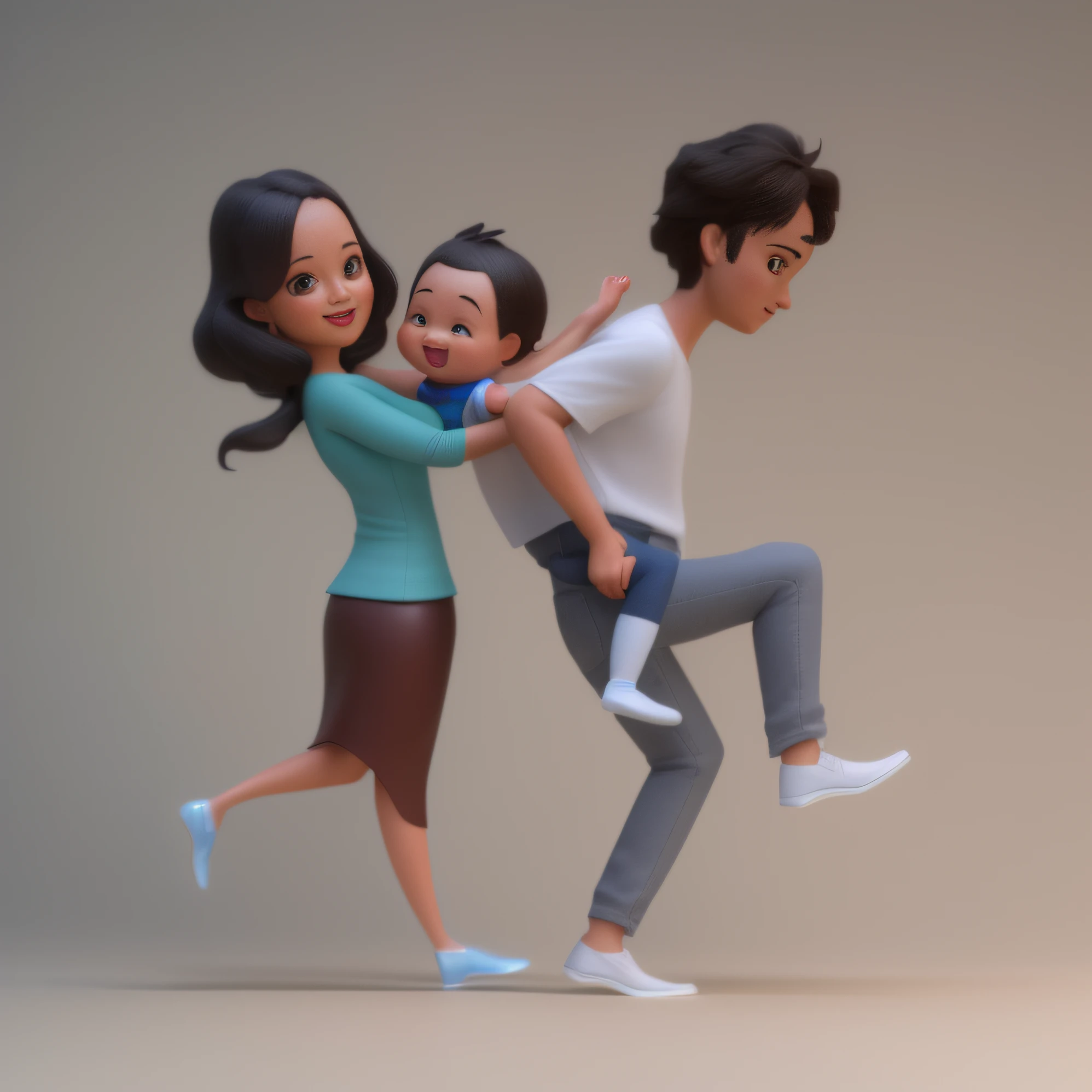 Indonesian cartoon man carrying a a child while walking(((side view))) , wife walking on back, (((side view))), promotional render, cartoon still, animation film still, animation still, d render, happy family, ad image, promotional image, cartoon image, husband wife and son, animated still, photo render, award winning animation, promotional art, 3 d cartoon, 2. 5 d illustration, movie promotional image, advertising photo,disney render, arnold maya render, photorealistic disney, adventure hyper realistic render, promotional render, childrens art in artstation, 3d characters, pixar renderman render, 3 d character art, small character. unreal engine 5, 3 d character render, 3d character, 3 d character