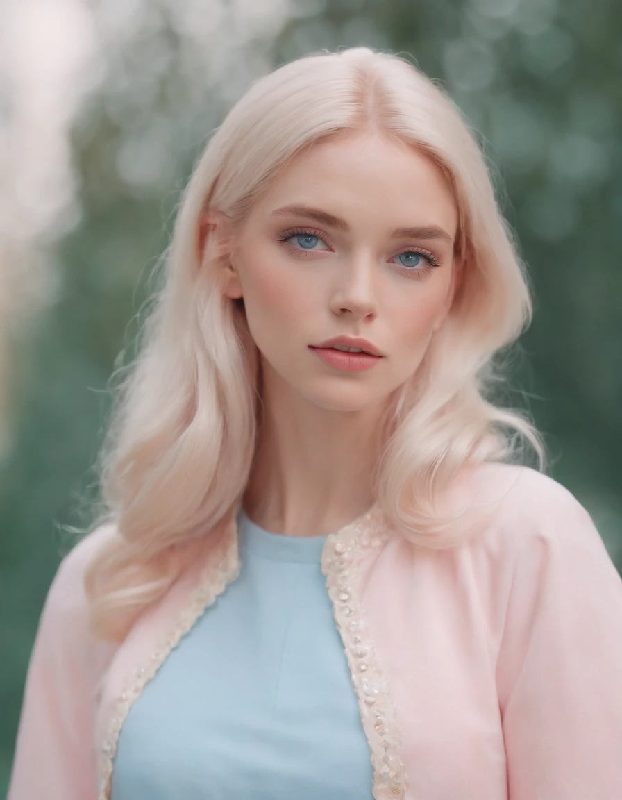 Market, neopop, pastel colors, by jimmy marble, portrait, straight hair, blue eyes, Barbie (medium shot)