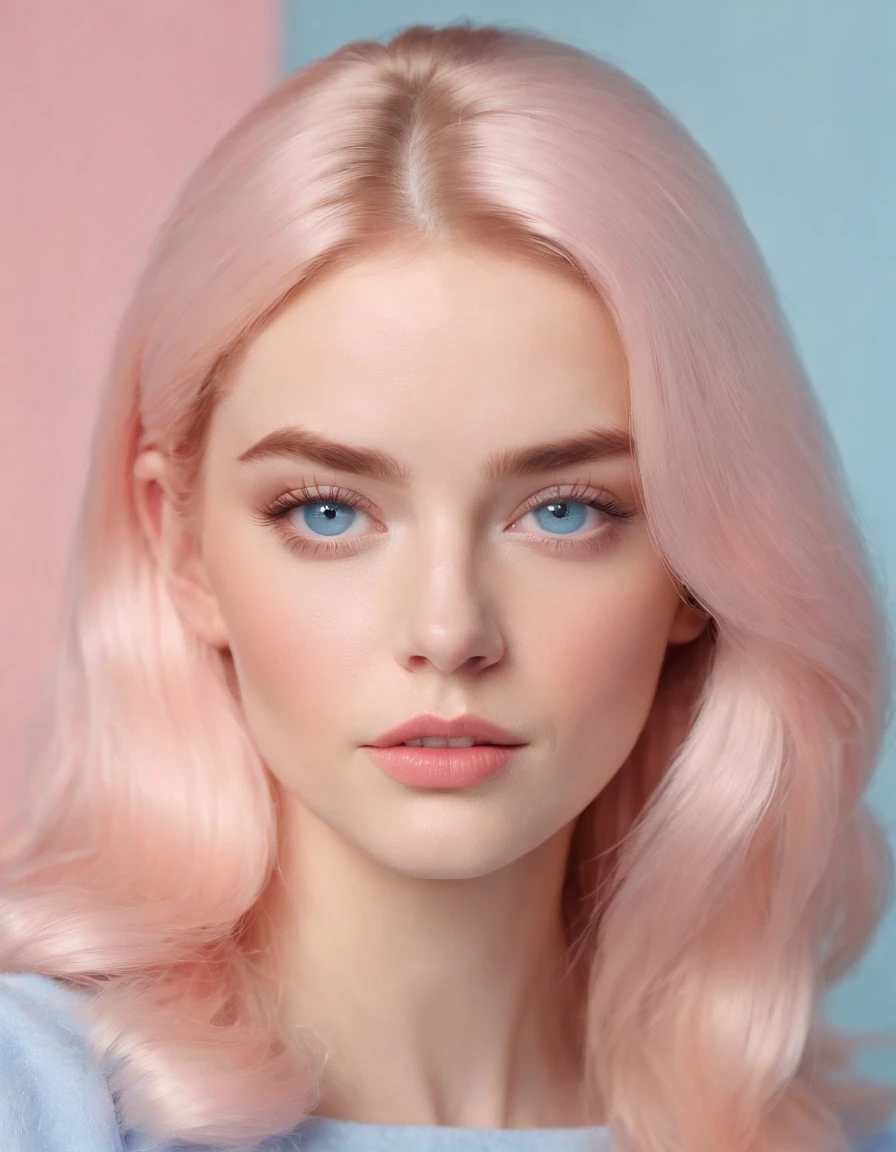 Market, neopop, pastel colors, by jimmy marble, portrait, straight hair, blue eyes, Barbie (medium shot)