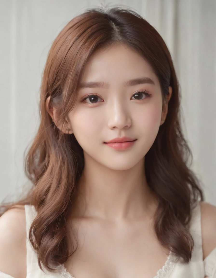 looking at the audience, light makeup, Realism, photo-hyper-realistic, Professional color correction, 10, F2.4 apertures, 35mm lens., realistic realistic face, Includes only the facial area..,Skincare style,Korean girl, 20 years old