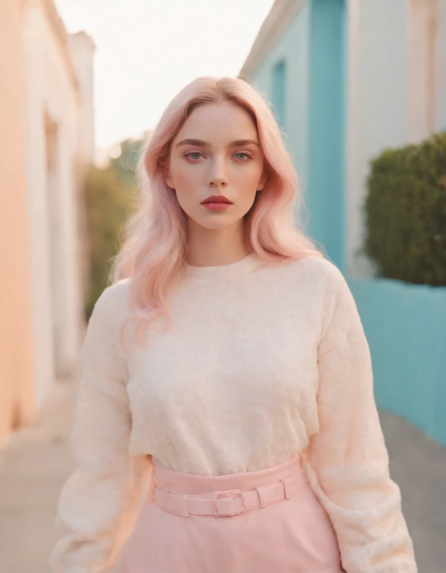 Market, neopop, pastel colors, by jimmy marble, portrait model pose, (medium shot)
