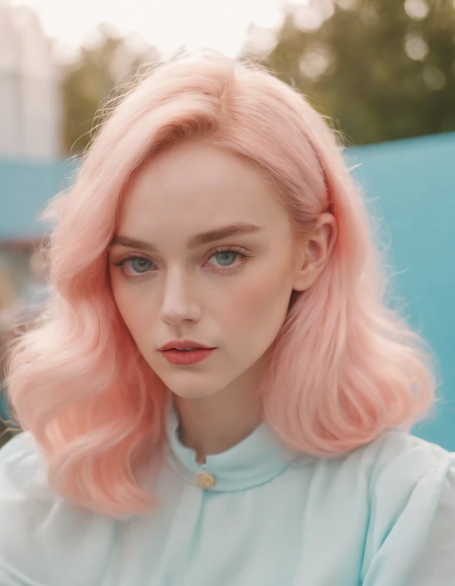 Market, neopop, pastel colors, by jimmy marble, portrait model pose, (medium shot)