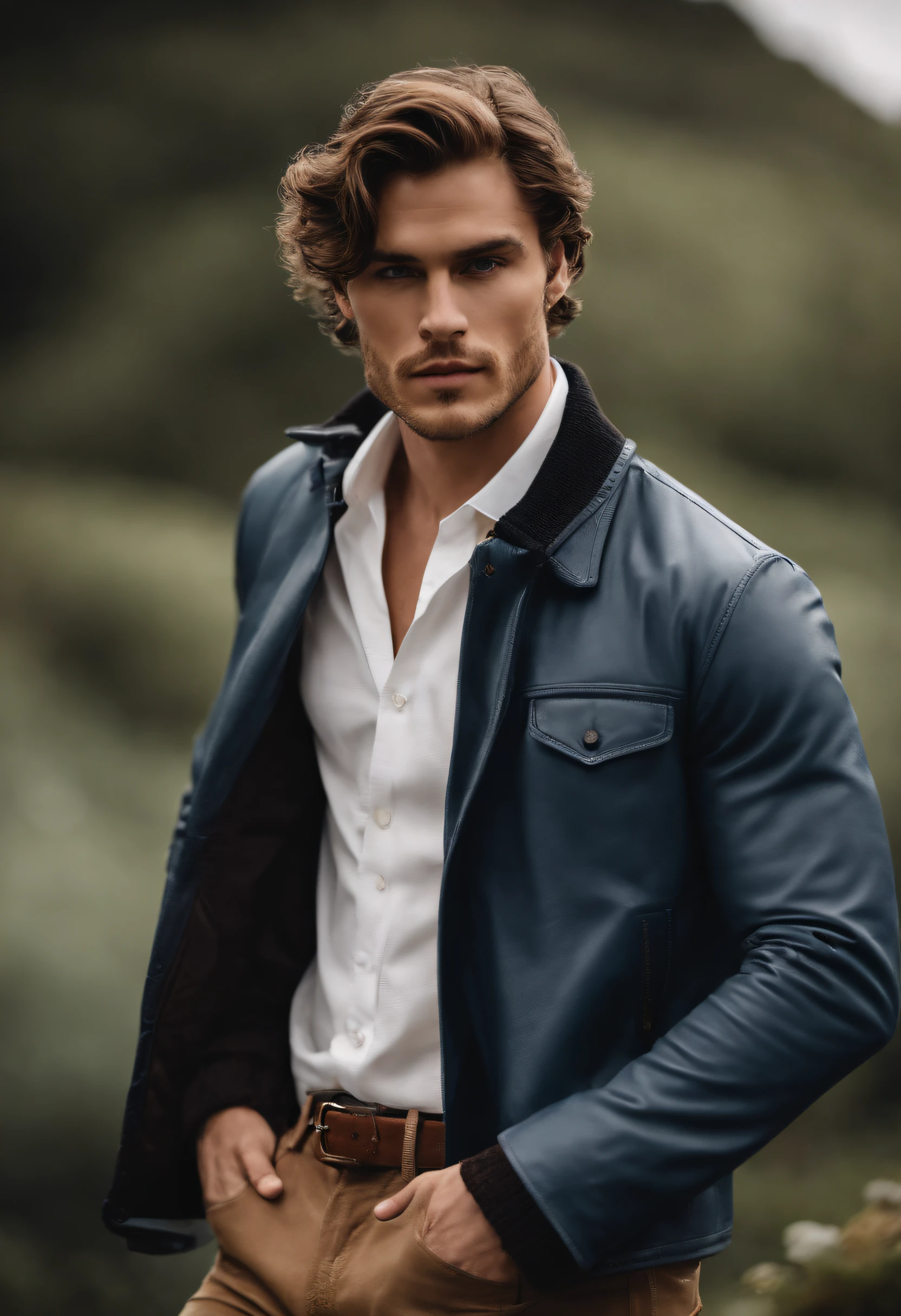 Alex Volkov is a striking European man in his late twenties, exuding an air of both ruggedness and sophistication. His strong jawline is accented by a hint of scruff, giving him a touch of casual masculinity. His steel-blue eyes, framed by well-defined eyebrows, hold a mixture of depth and mystery, hinting at a complex inner world. Alex's hair is a tousled chestnut brown, falling just above his brows in an effortlessly stylish manner.
Standing at around 6 feet tall, Alex possesses a lean and athletic build that suggests a blend of strength and agility. His posture is confident, a testament to his self-assured nature. His sun-kissed skin carries a healthy glow, a result of spending time outdoors, whether it's exploring the rugged countryside or engaging in physical activities.
Dressing in a way that combines classic and contemporary elements, Alex's style reflects his cosmopolitan sensibilities. He's often seen wearing well-fitted jeans, paired with tailored button-down shirts or soft, comfortable sweaters. On more formal occasions, he effortlessly dons sleek suits that emphasize his refined taste. There's a hint of adventure in his attire as well, such as a leather jacket that suggests he's not afraid to embrace life's uncertainties.