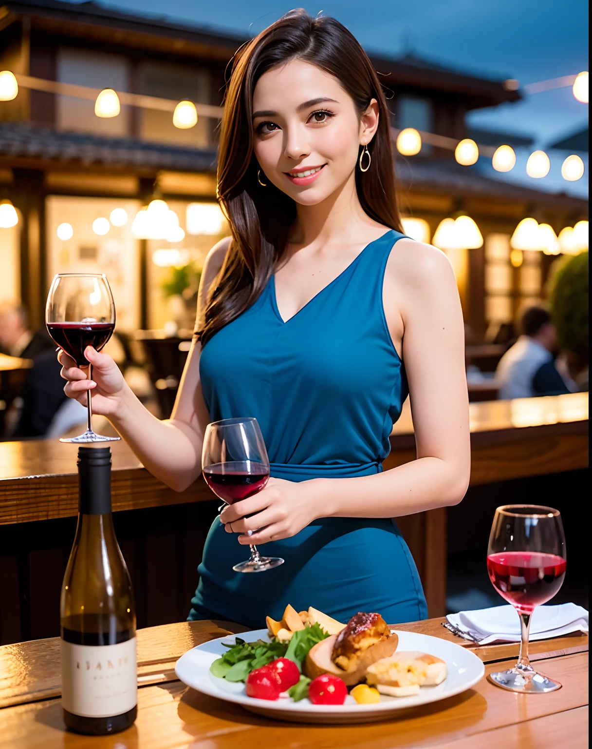 (64K, UHD, top quality, masterpiece: 1.2), (realistic, photorealistic: 1.37), super detailed, pretty woman 1 person, (slim face), (slim body), (brown hair), (short cut), cheeks slightly blushing, (44 years old), 38 years old, solo, beautiful detailed urban night view outside the window, restaurant, wine glasses sit, at night, in a prominent placeNovaFrogStyle, Actress, Model, Waist Up, White Wine, Slim, Wine Glass, Super Clean Night View, Wine Glass Put in the Middle, Happy Smile, (Smile: 1.15), Beautiful Fine Eyes, Upper Body, Bust Japan Up, Night, Short, Short, Actress, Model, Waist Up, White Wine, Slim, Wine Glass, Super Clean Night View, Wine Glass Put in the Middle, Happy Smile,