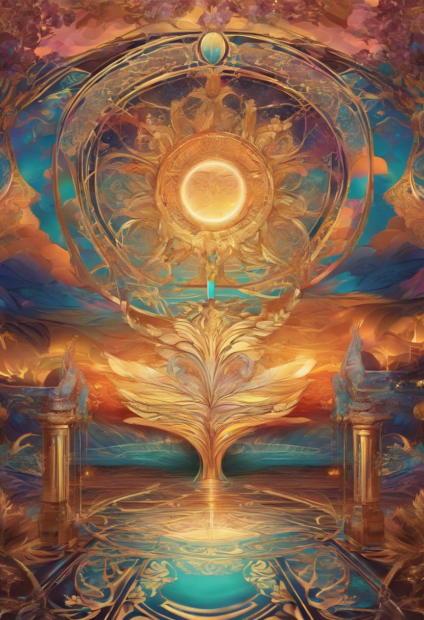 Virtual Scene Design, Rainbow Gradient Galvanized Fiberglass,Surreal visual representation,majestic architecture,Unique,Convoluted,exquisitedetails,(blender,OC rendering,Natural light,God's Ray Trace,8K),The Glory of God,The Glory of God,celestial realm,Heaven,God bless