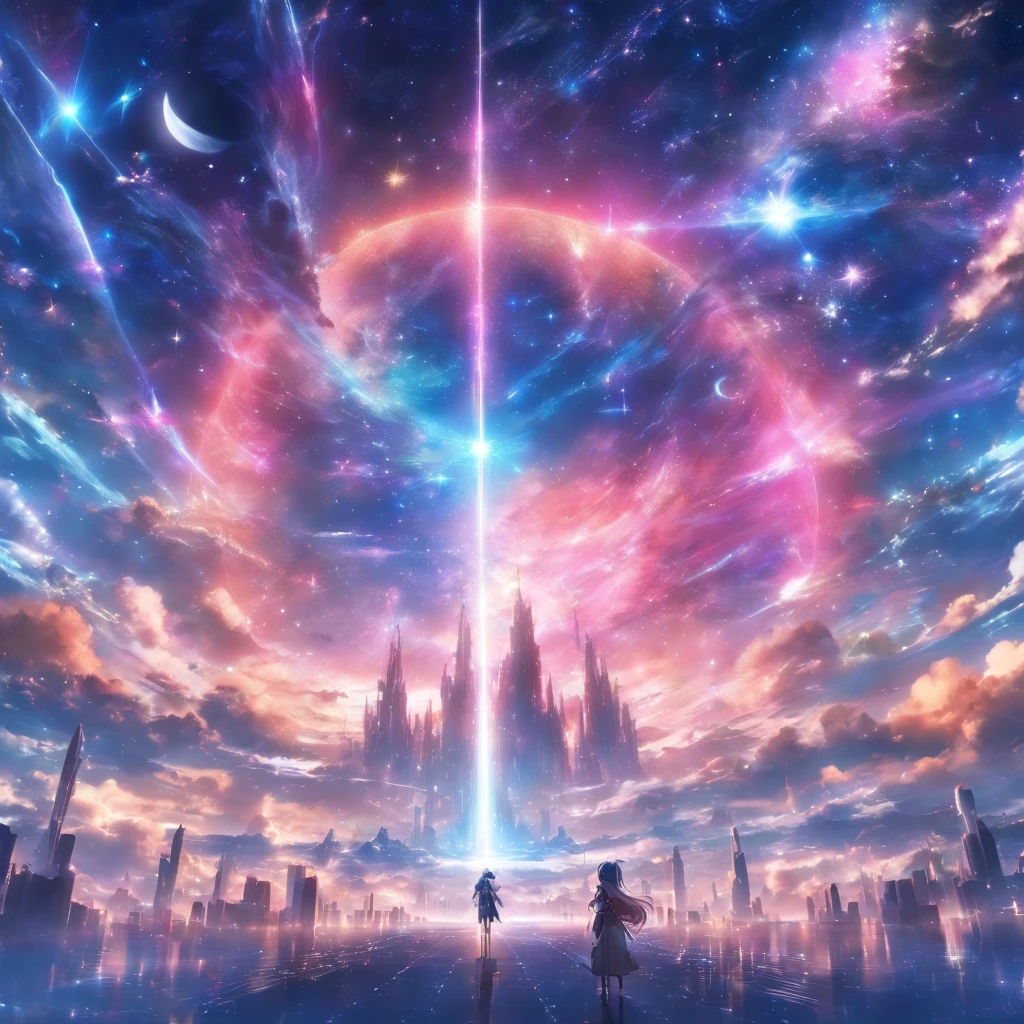 ((Masterpiece)),(Best quality)),Magnificent space image scene,heavenly body,Interstellar,Huge star gates,Spaceship,Shining starry sky,8K,super-fine,high qulity