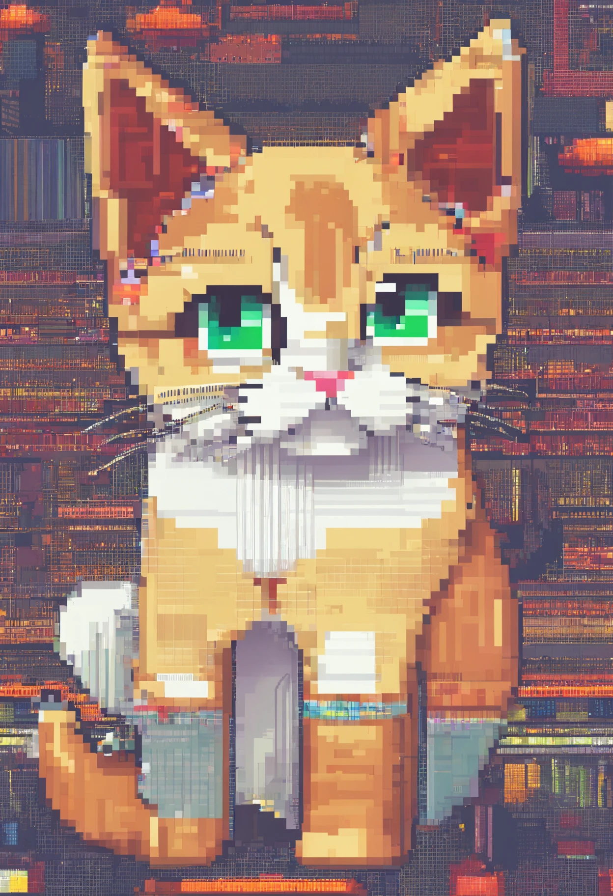 Pixel Art Cat. catss. 3D pixel art 4K wallpaper. Incredible pixel art details. Pixel art. steam wave. Detailed Unreal Engine pixel art